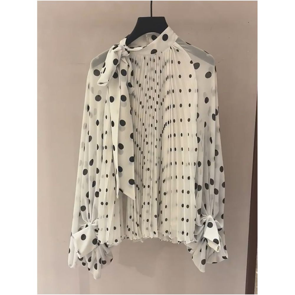 Retro versatile chic chic top gentle style age reduction 2025 autumn new style fashionable polka dot Western style chiffon shirt image 8