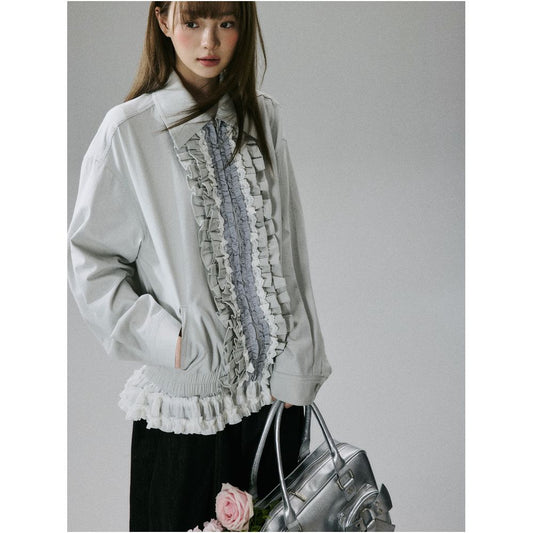 ASAYA5156 – Ruffle Muse Cotton Jacket 🤍🖤