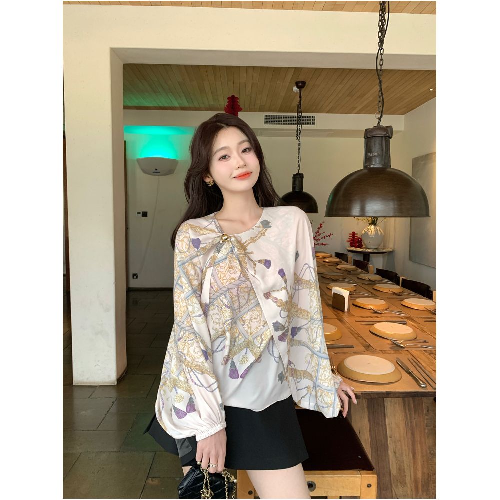Syeee Helen print design sense golden ball top for women s spring loose fashion irregular cape image 10