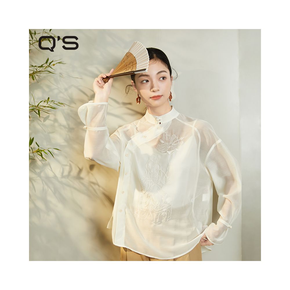 Same style straw Xi Spring and Autumn new retro Chinese style button down shirt for women with slanted placket embroidered slimming top in the mall image 9