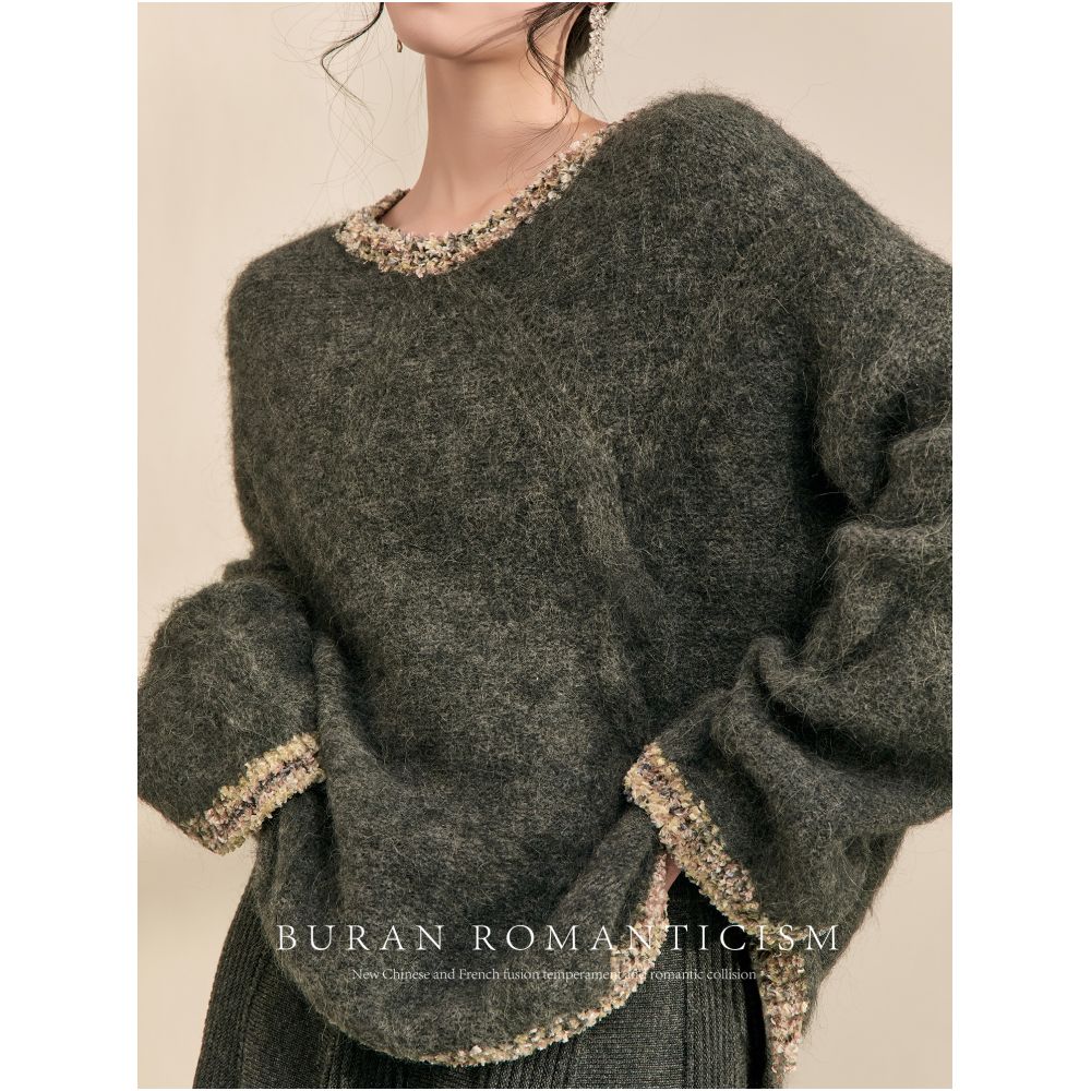 2025 Spring Grey Sweater Women s Autumn Winter Hoodie French Retro Gentle Lazy Style High End Feeling Super Beautiful Knitted Sweater image 1