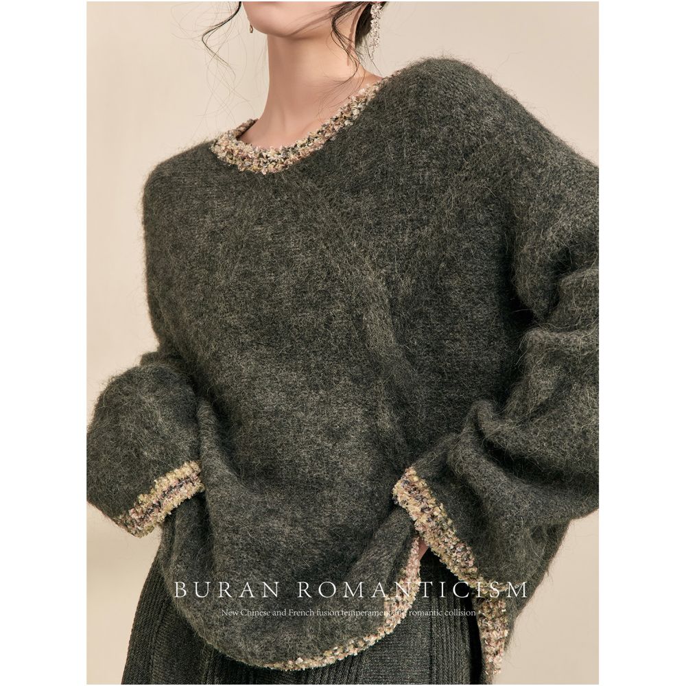 2025 Spring Grey Sweater Women s Autumn Winter Hoodie French Retro Gentle Lazy Style High End Feeling Super Beautiful Knitted Sweater image 5