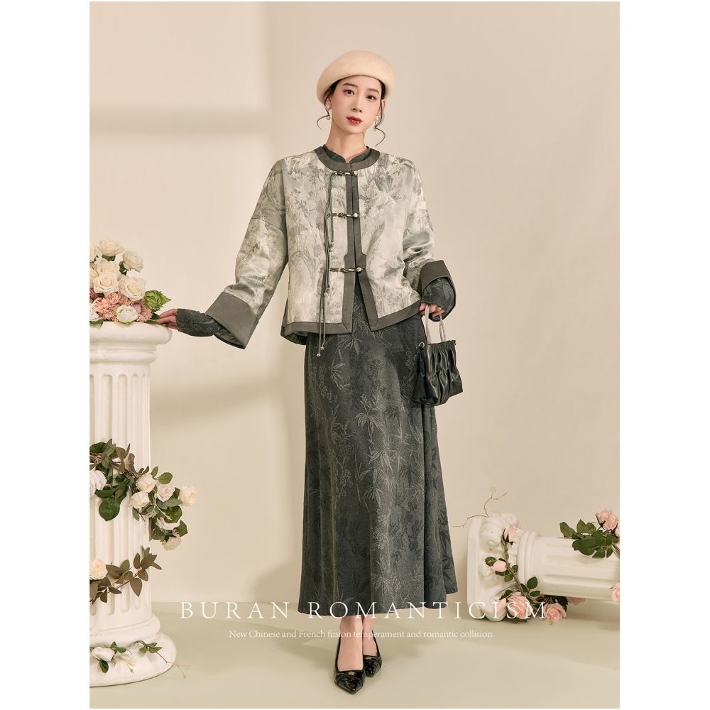 2025 Spring New Chinese style outerwear short style contrasting color jacquard retro silhouette loose and luxurious feeling lazy style women s clothing image 5