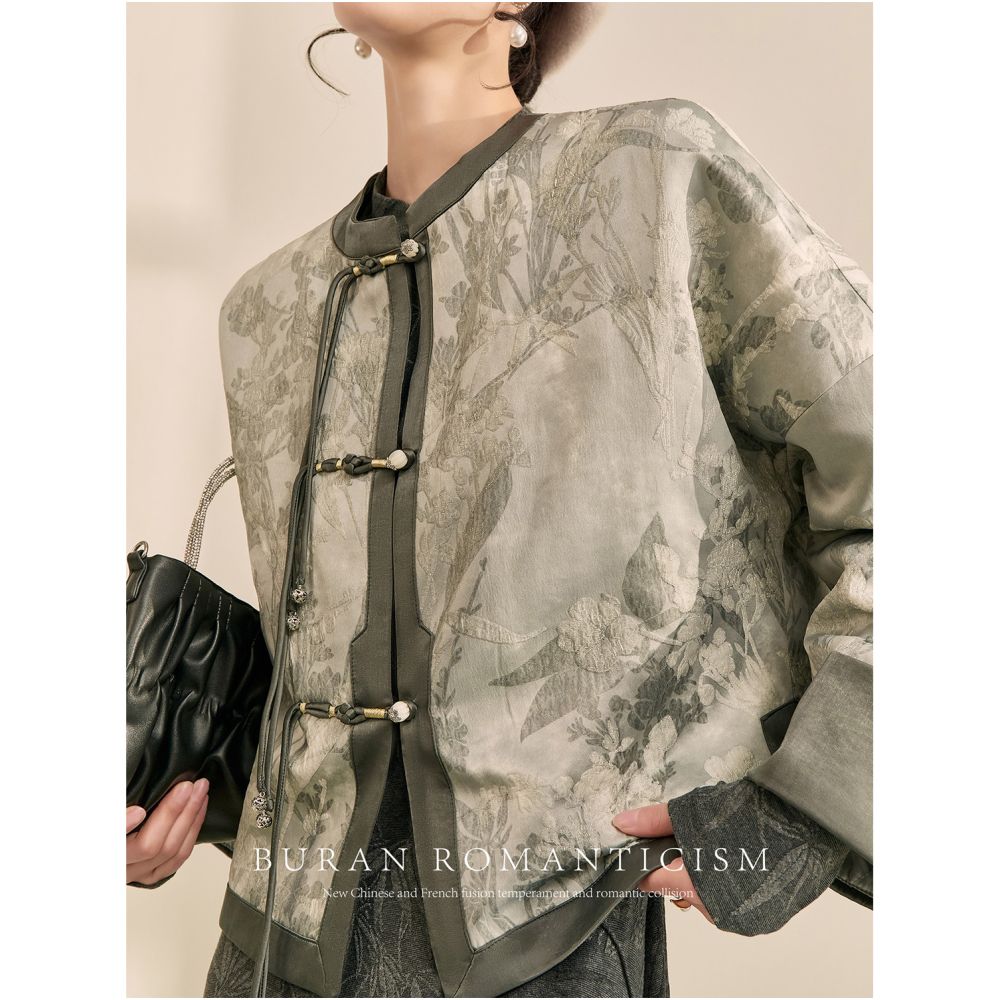 2025 Spring New Chinese style outerwear short style contrasting color jacquard retro silhouette loose and luxurious feeling lazy style women s clothing image 8