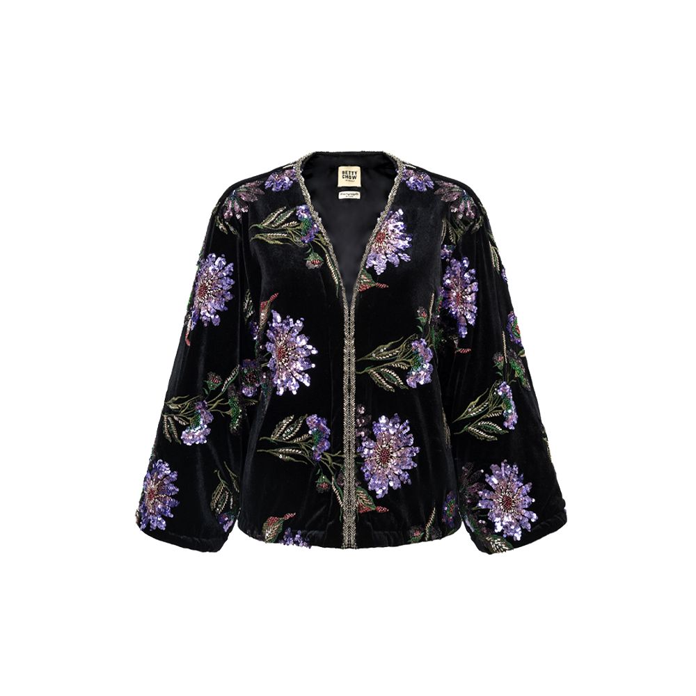 Bettychow New Chinese Style Purple Embroidered Beads Black Velvet New Year Cotton Clothes Fashionable New Year Coat image 8