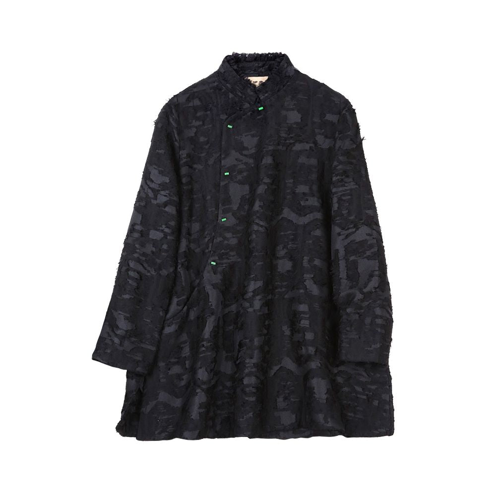 Phietang New Chinese style lace stand up collar retro jacquard A line version slimming slant collar jacket Tang style top for women image 5