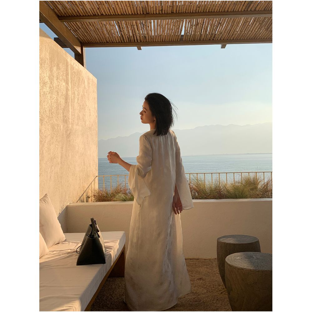 MUALLYCHEN Panasonic Tingquan Elegant Jacquard Long Dress Noble Dress V neck Romantic slimming Holiday Dress image 0