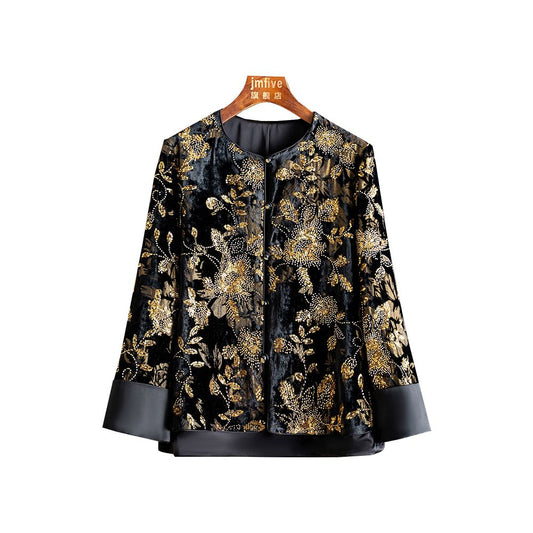 ASAYA5198 – Golden Bloom Velvet Jacket 🌟🖤