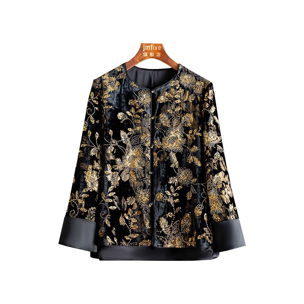 ASAYA5198 – Golden Bloom Velvet Jacket 🌟🖤