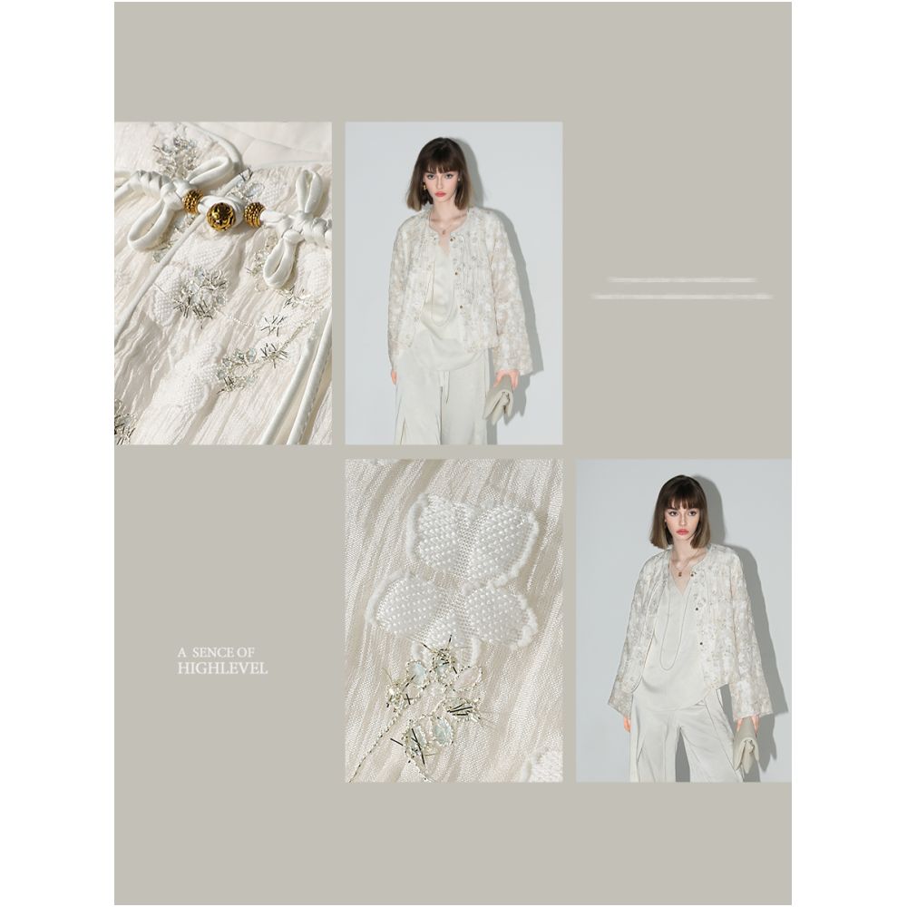 3 pieces of COCOBELLA new Chinese style three dimensional embroidery jacquard suit with Chinese style buckle jacket SC7009 50 off image 2