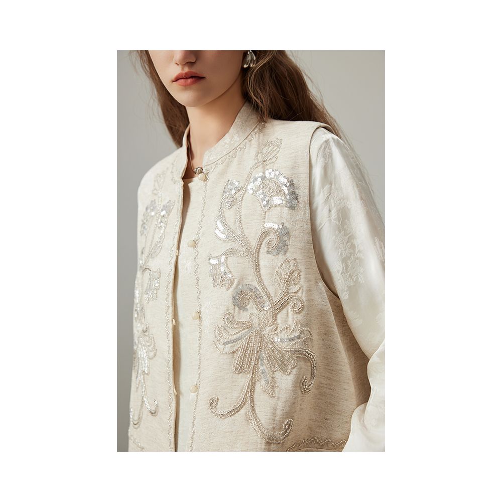DFVC linen new Chinese style vest for women autumn 2025 new embroidered short vest jacket image 6