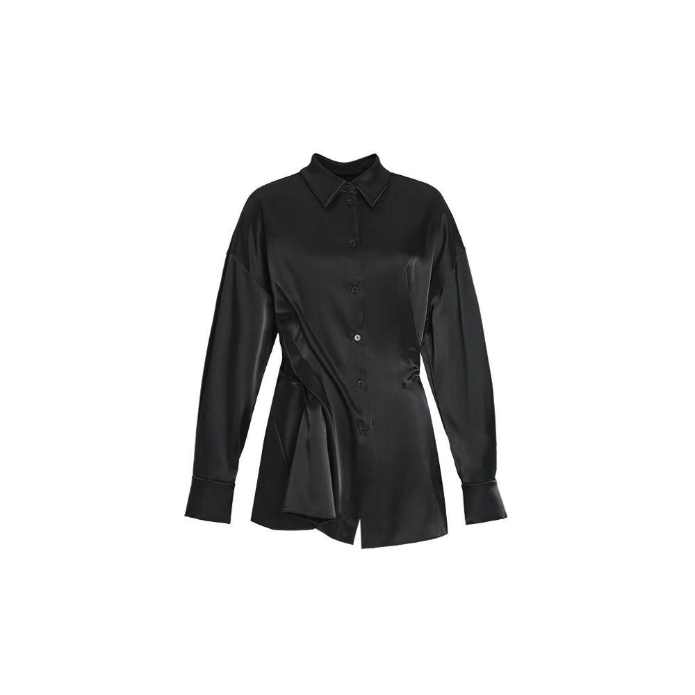 Same style as in shopping malls Zhu Jia 2025 Winter New Style Chinese Soft Irregular Pleated Black Collared Shirt image 6