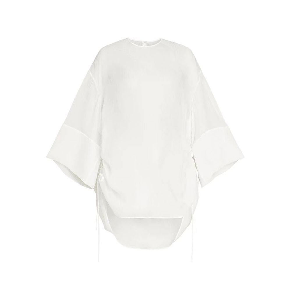 Same style as in shopping malls Zhu Jia 2025 Summer New White Zen New Chinese Style Round Neck Pleated Loose Silk Shirt Top image 5