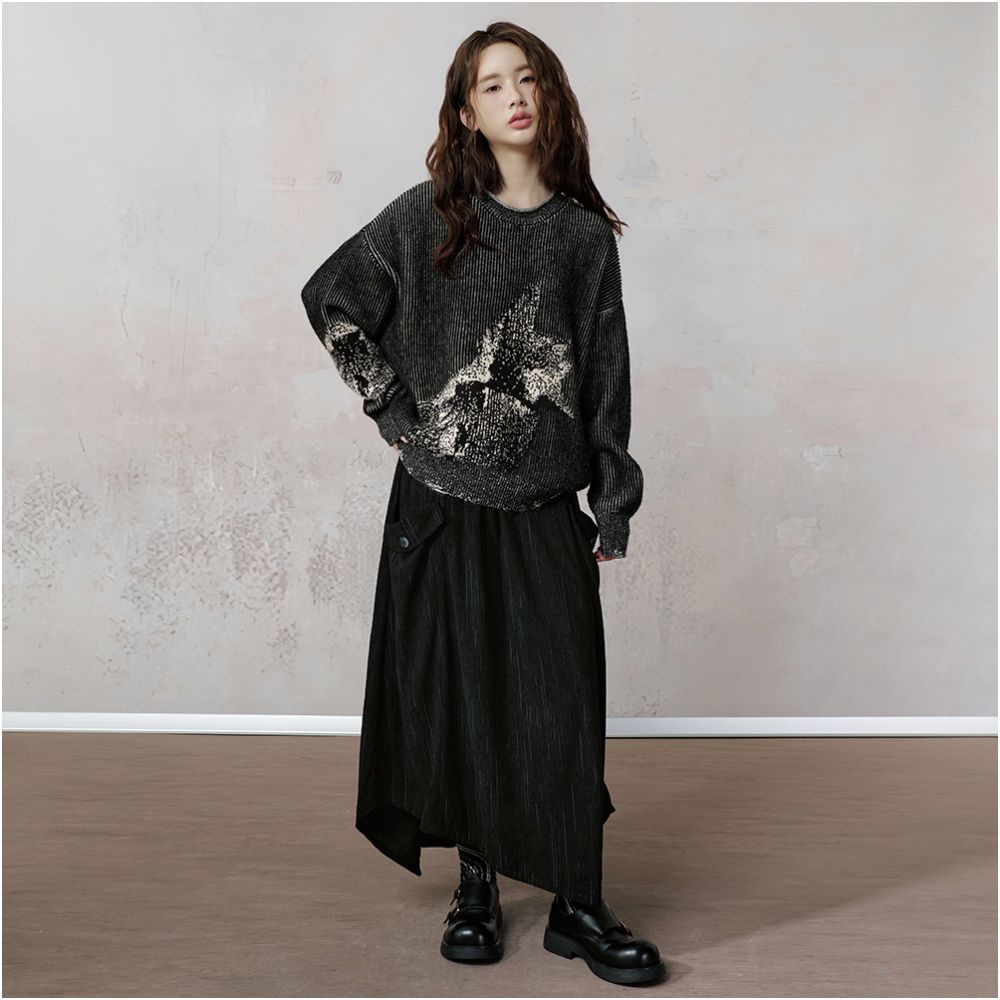 JfYanYan diffuse fairy fish pullover sweater lazy style women s autumn and winter striped knit sweater loose top image 5