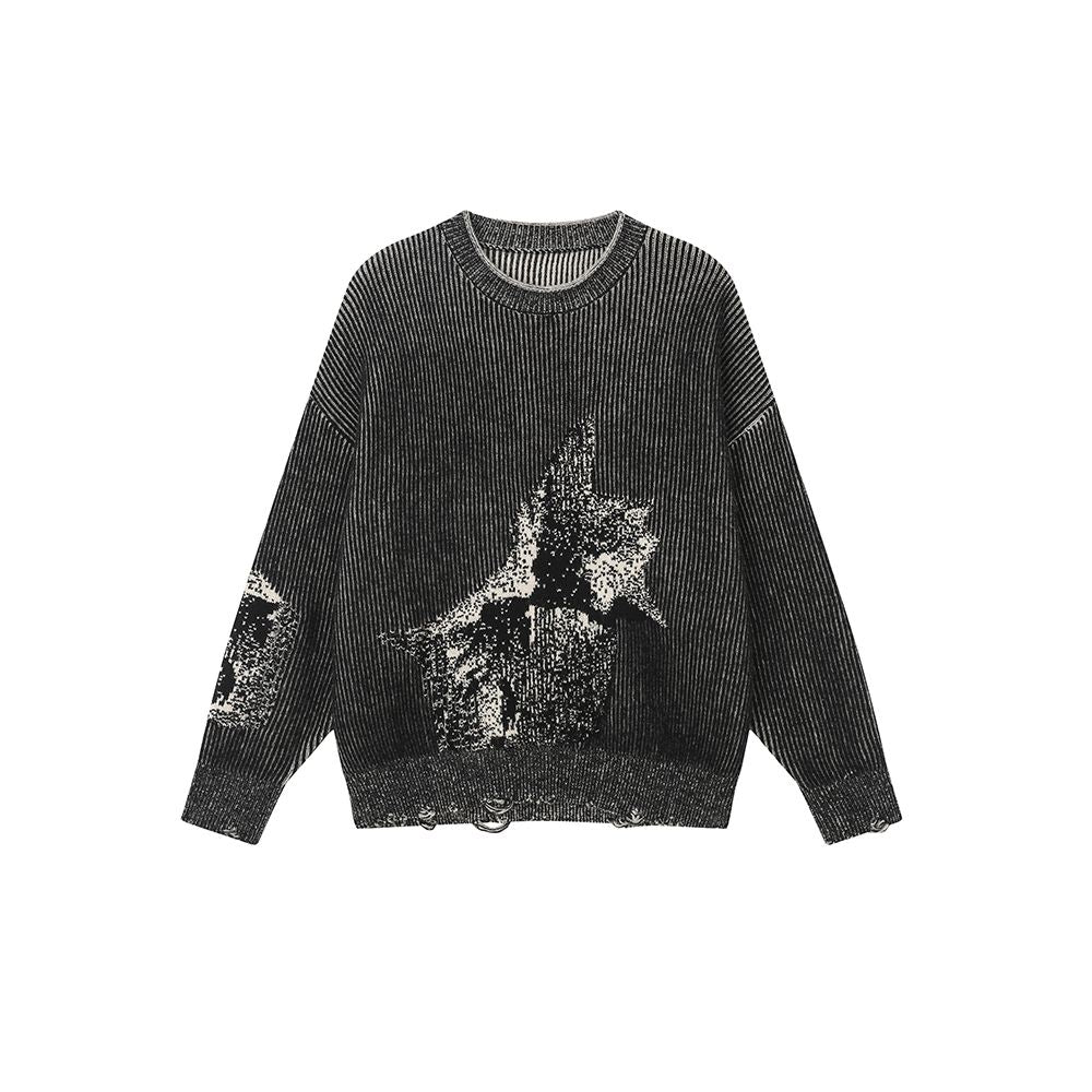 ASAYA5220 – Midnight Abstract Knit Sweater 🌙✨