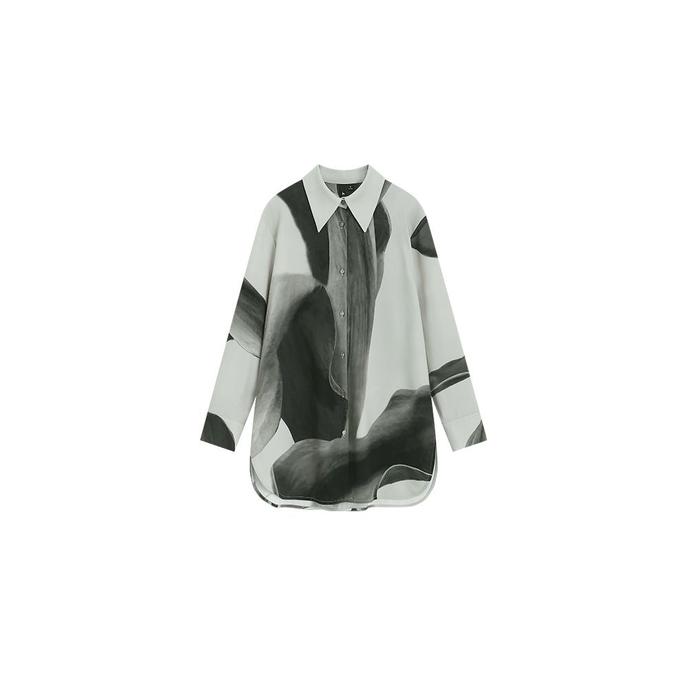 The Middle Ink Printed Shirt Half Skirt Set Medium Long Women s Summer Loose Two Piece Set with Ruffle Edges image 5