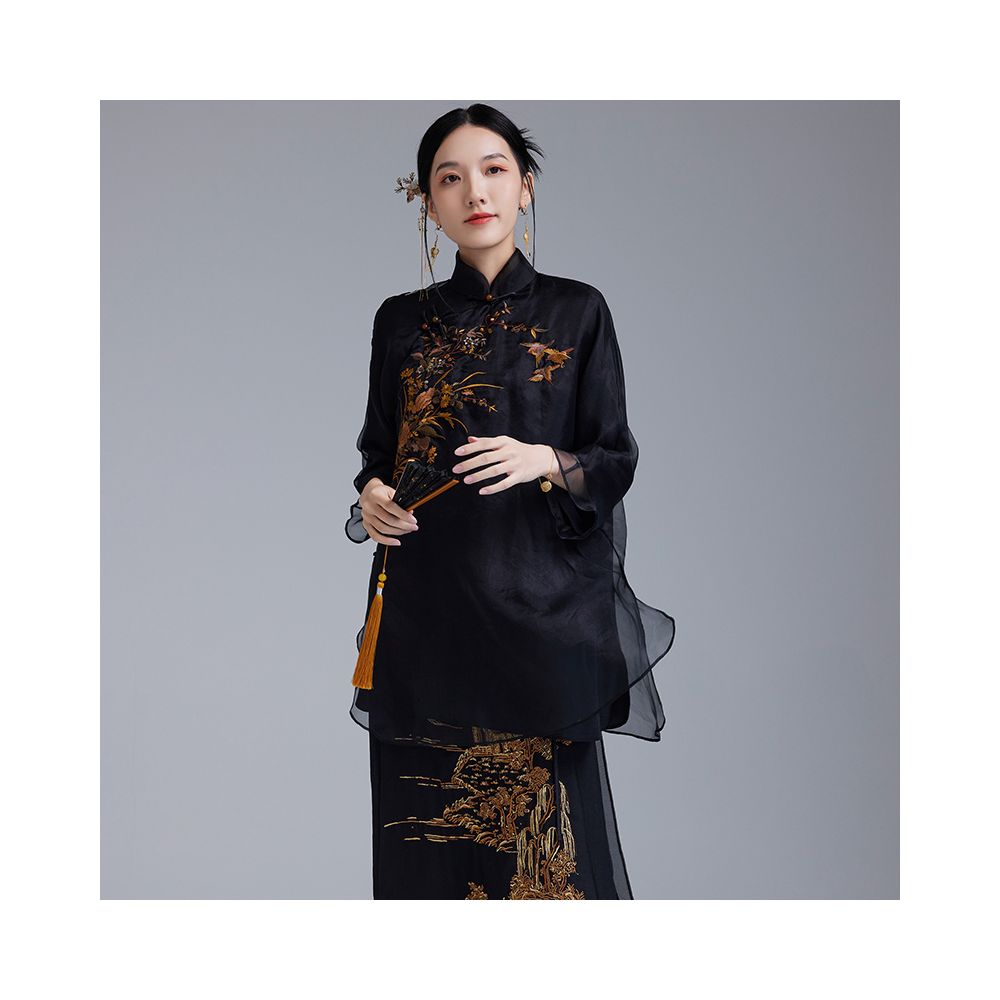 2024 Spring Summer New Silk Tang Costume Improved Large Chinese Style Top Mulberry Silk Embroidery Moyu Brand image 6