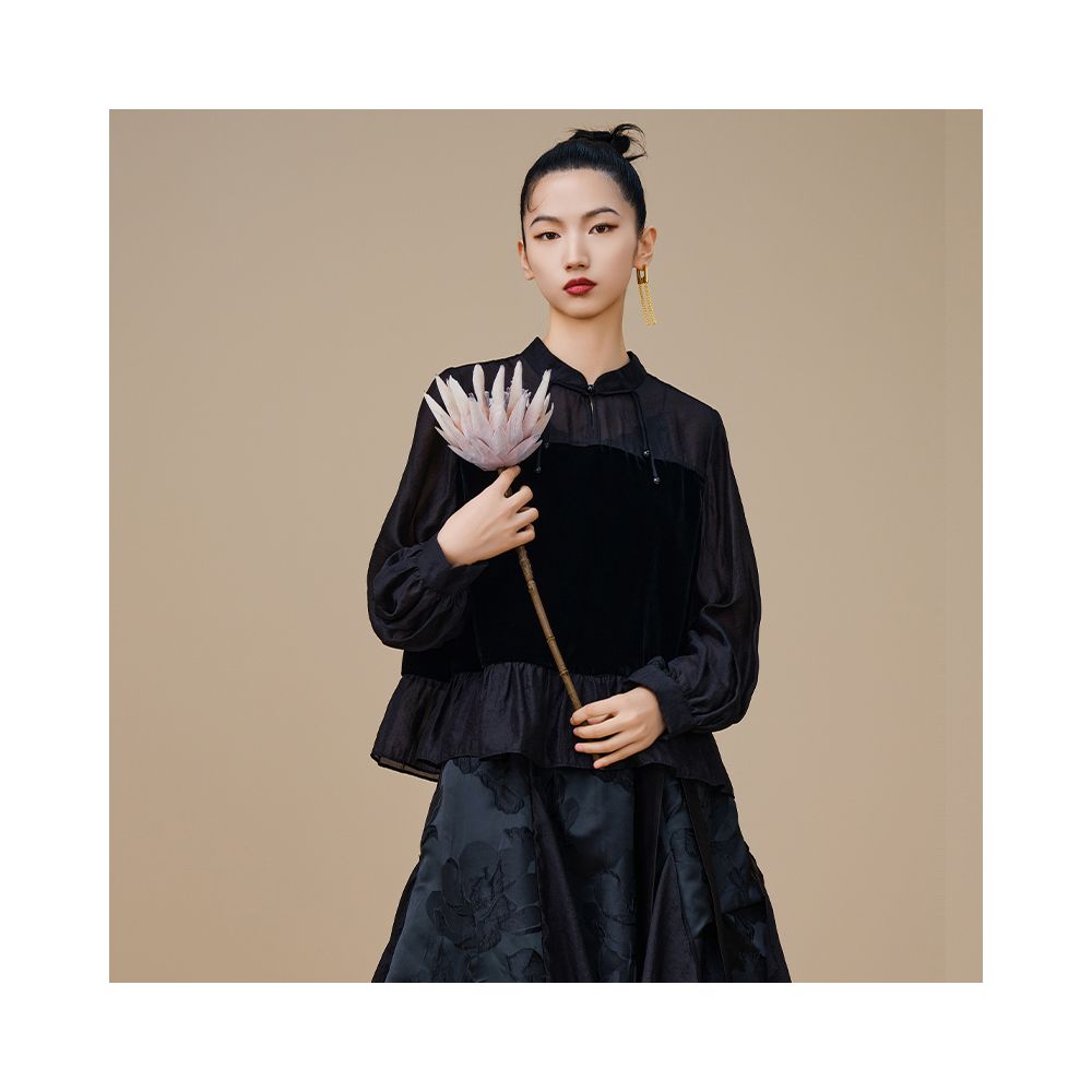 Jiqiu Guer Shunyu Velvet Top Chinese Style Stand Collar Retro Original New Chinese Style Autumn New Women s image 6