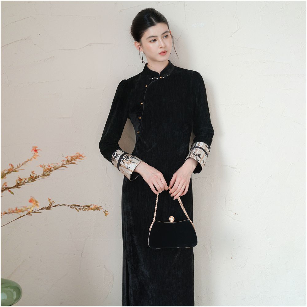 ASAYA5244 – Midnight Velvet Oriental Dress 🖤✨