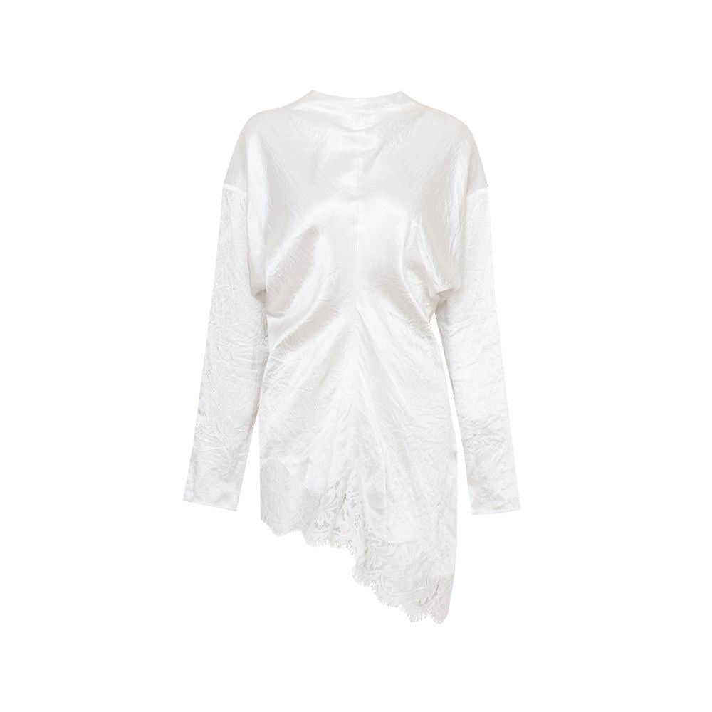 TOP Brand Pearl Glow French Retro Style Long Sleeved Top with Diagonal Pleats Acetate Lace Trim and Asymmetrical Hem image 13