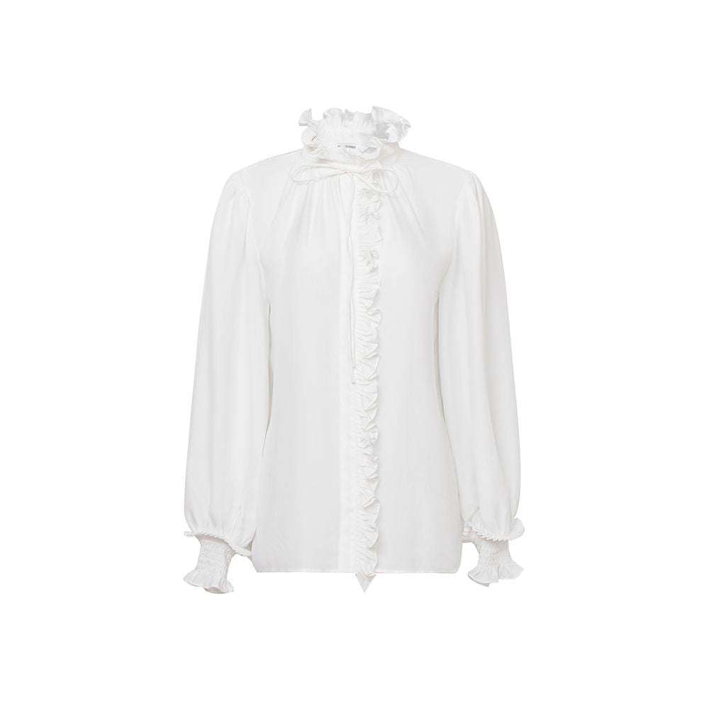 TOP Home Kan Qingzi Same Sweet and Soft French Retro Palace Mushroom Edge Long Sleeve Acetate Shirt for Women image 5