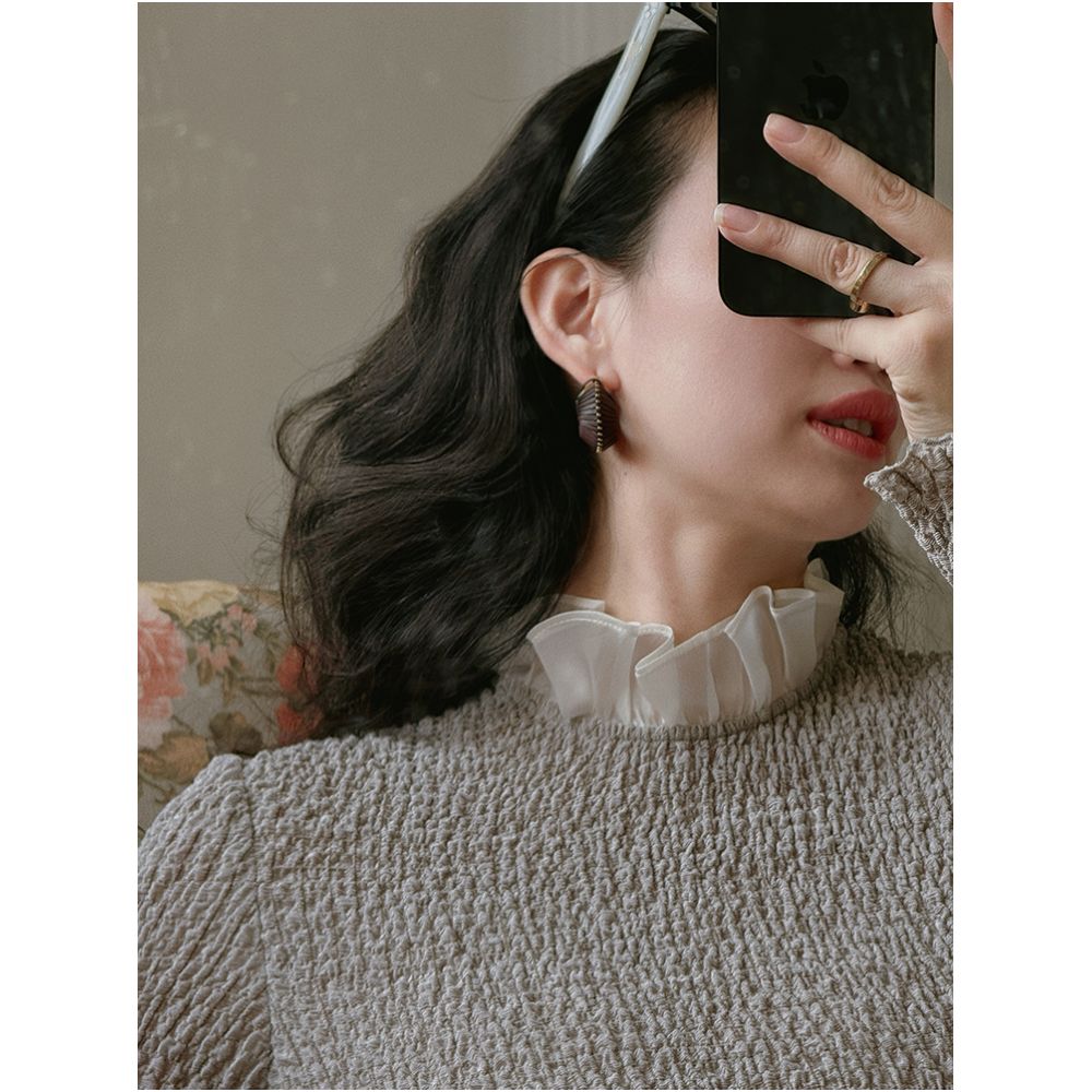 TOP Home Exquisite Atmosphere French Retro Double layer Mushroom Edge Three dimensional Wrinkle Texture Jacquard Stand up Collar Top image 0