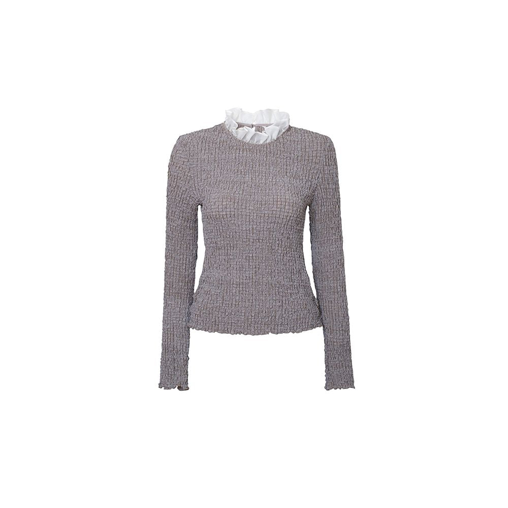 TOP Home Exquisite Atmosphere French Retro Double layer Mushroom Edge Three dimensional Wrinkle Texture Jacquard Stand up Collar Top image 11