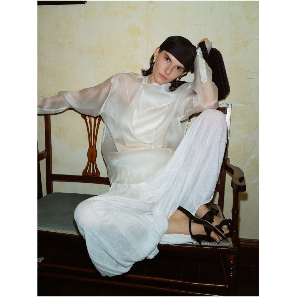 ASAYA5251 – Lumière Sheer Silk Sculpture Blouse 🤍✨