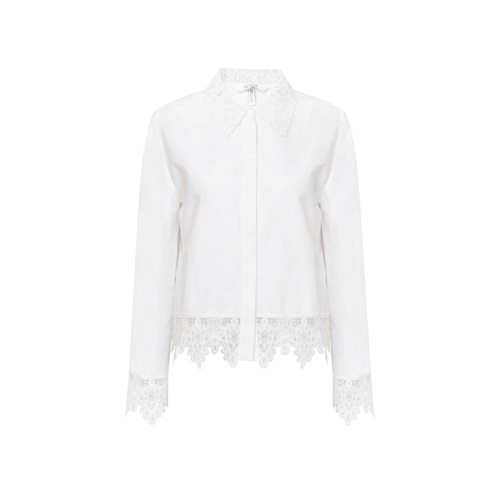 TOP Elegant and Clean French Retro Romantic Heavy Industry Lace Lace Splicing Tencel Cotton Blended White Shirt image 9