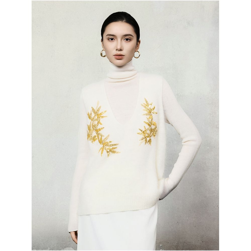 HECO Qingjin New Chinese Bead Embroidered V neck Wool Knitted Vest Women s 2025 Autumn Winter Stacked Vest image 6