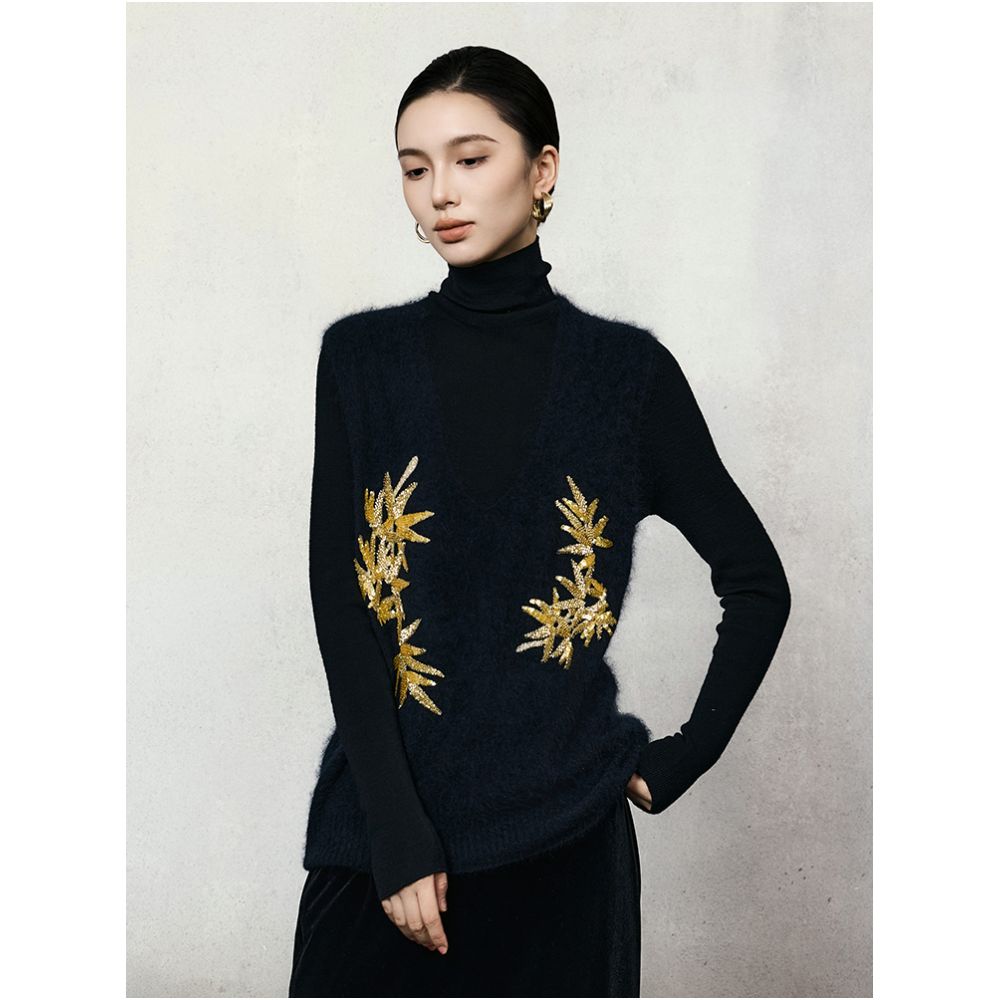 HECO Qingjin New Chinese Bead Embroidered V neck Wool Knitted Vest Women s 2025 Autumn Winter Stacked Vest image 10