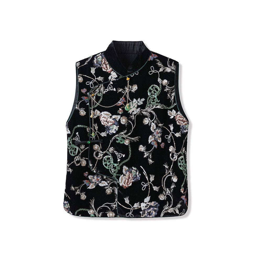 2025 Autumn Winter New Style Women s Clothing Modified Cheongsam with Chinese Stand Collar and Embroidered Vest New Chinese Retro Set image 6