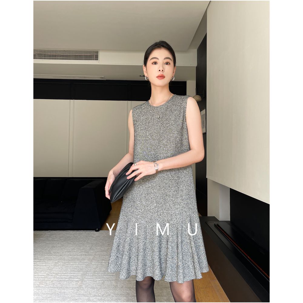 Yimu YIMU French Grey Dress for Women 2025 New Style Light Luxury High Grade Slim and Sleeveless Skirt for Autumn and Winter image 14