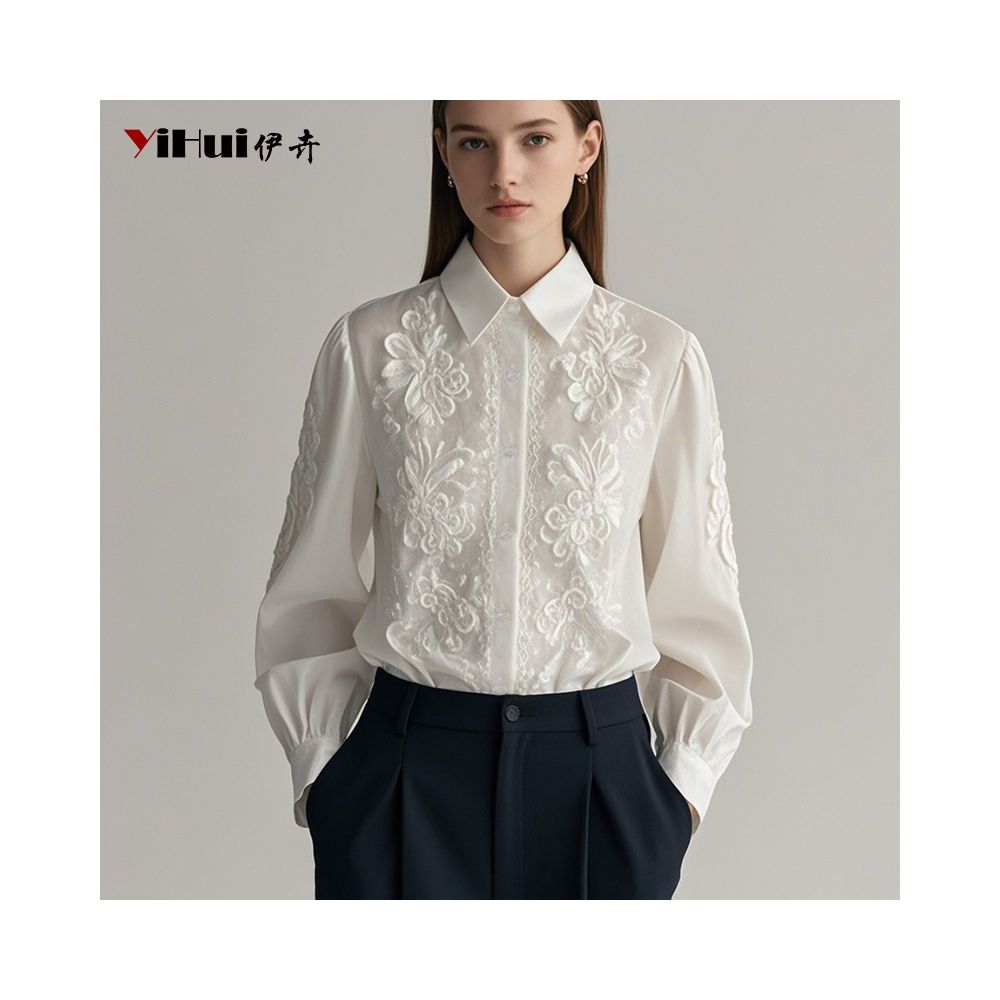 White shirt women s long sleeved top temperament shirt fashionable professional design heavy embroidery 2025 spring and autumn clothing image 6