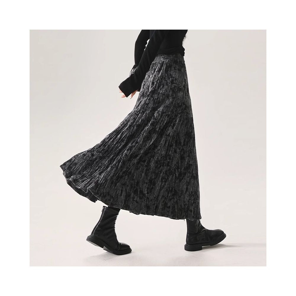 ASAYA5267 – Midnight Velvet Pleated Skirt 🌙🖤