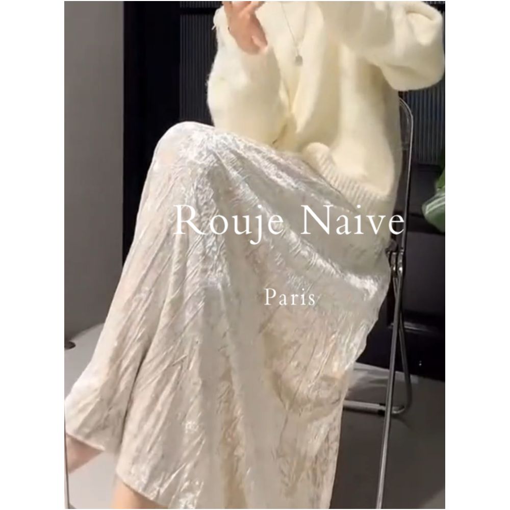 Rouje Naive Ice Flower Hundred Fold Velvet Half Skirt 2025 Autumn Mid to Long Style Stylish and Thin High end A line Skirt image 3