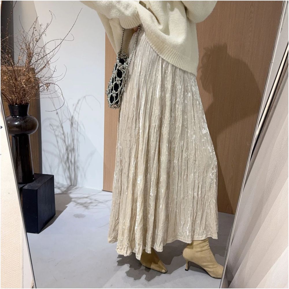 Rouje Naive Ice Flower Hundred Fold Velvet Half Skirt 2025 Autumn Mid to Long Style Stylish and Thin High end A line Skirt image 22