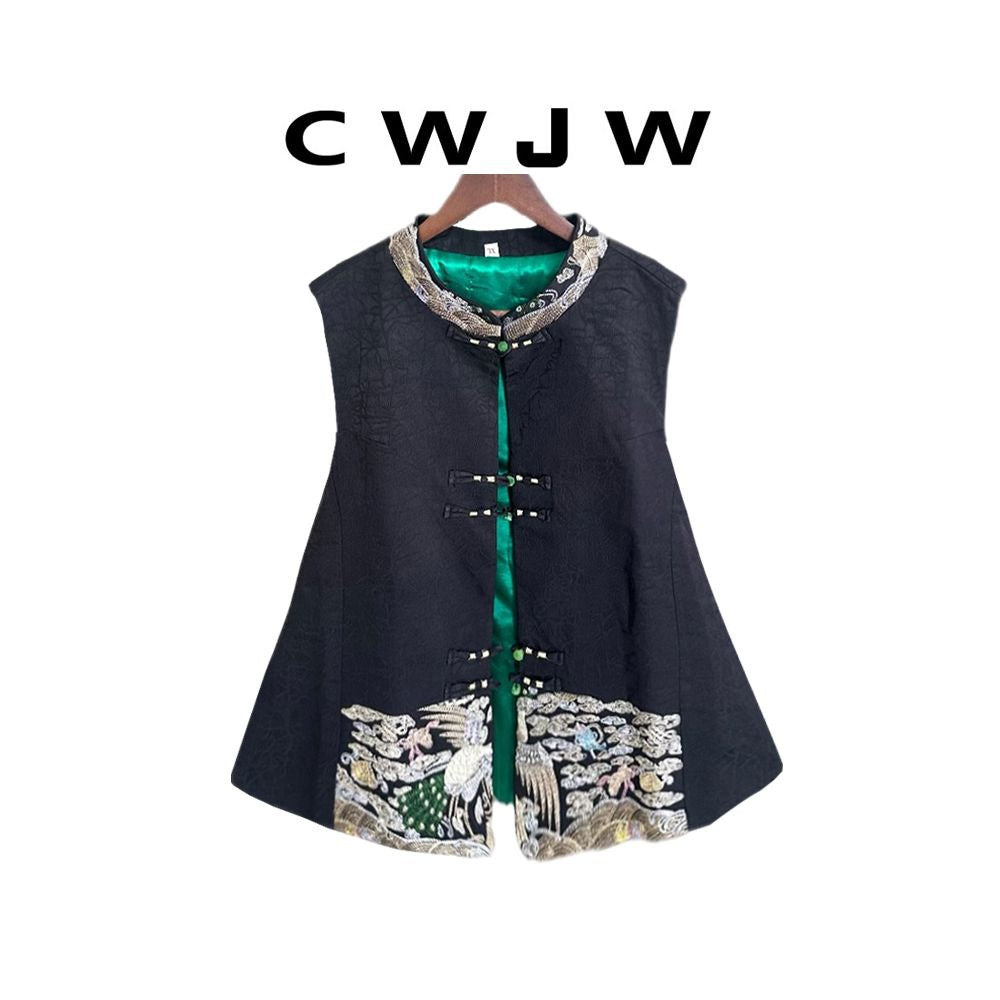 Spot two piece women s loose autumn and winter Chinese style cracked vest new Chinese style hanging wide leg pants set image 7