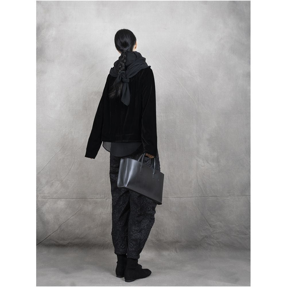 Early autumn long sleeved stand up collar velvet fashionable shirt top coat lantern wide leg sickle banana small leg pants set image 9