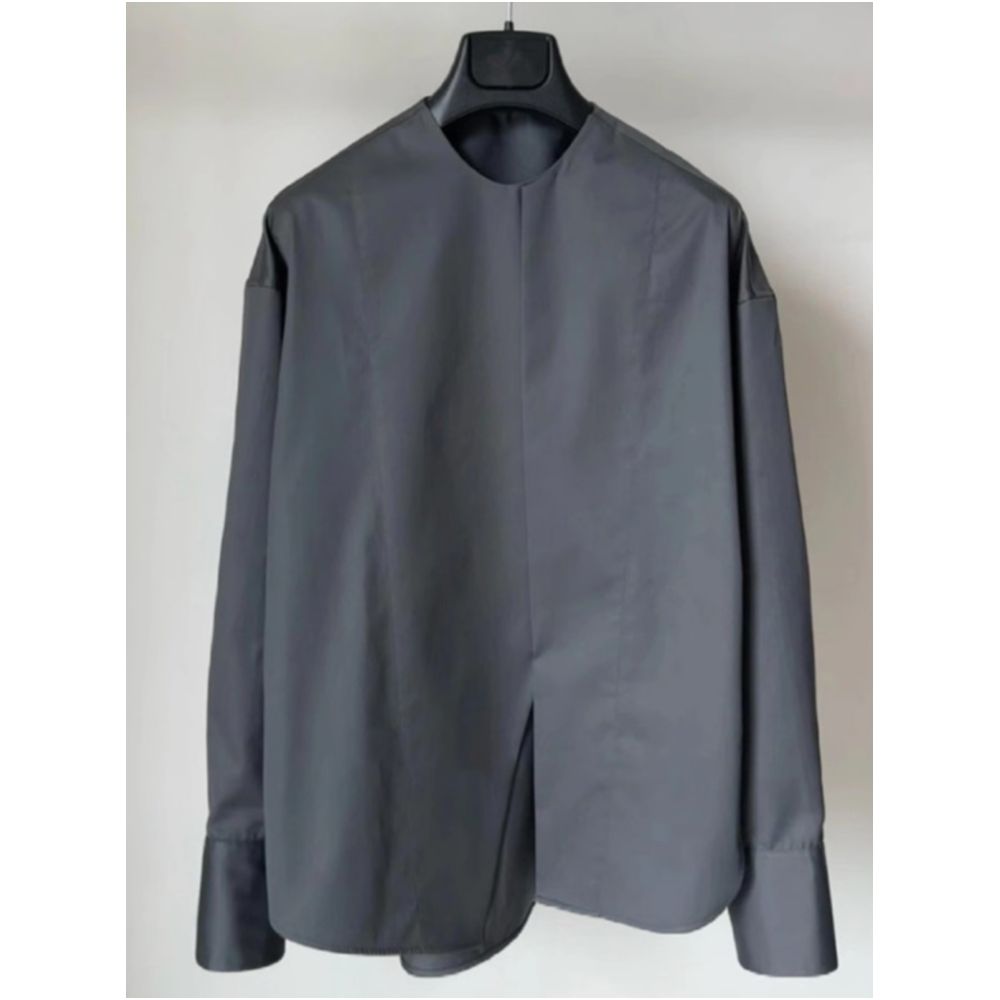 Clearing the warehouse and picking up leaks Early autumn chic and beautiful temperament commuting shirt new Chinese style gray round neck long sleeved shirt image 5