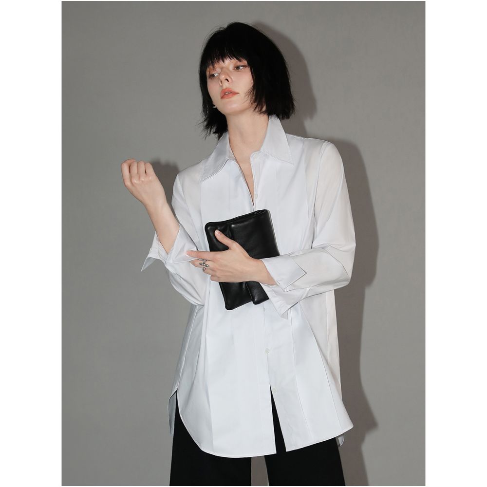 3 pieces 50 off COCOBELLA new Chinese style three dimensional organ pleated pure cotton white shirt women s front shoulder shirt SR133 image 6