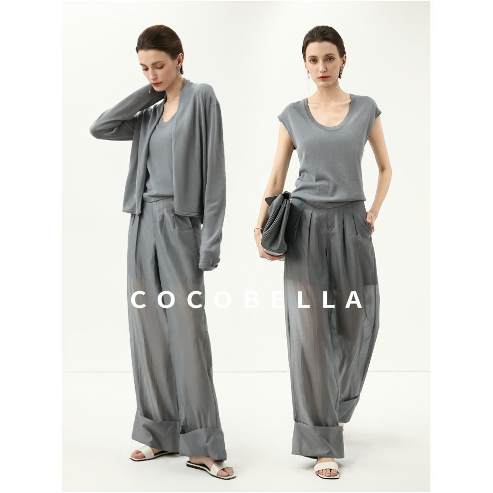 3 pieces 50 off COCOBELLA silk textured Lyocell pleated trousers for women straight leg wide leg pants PA7022 image 2