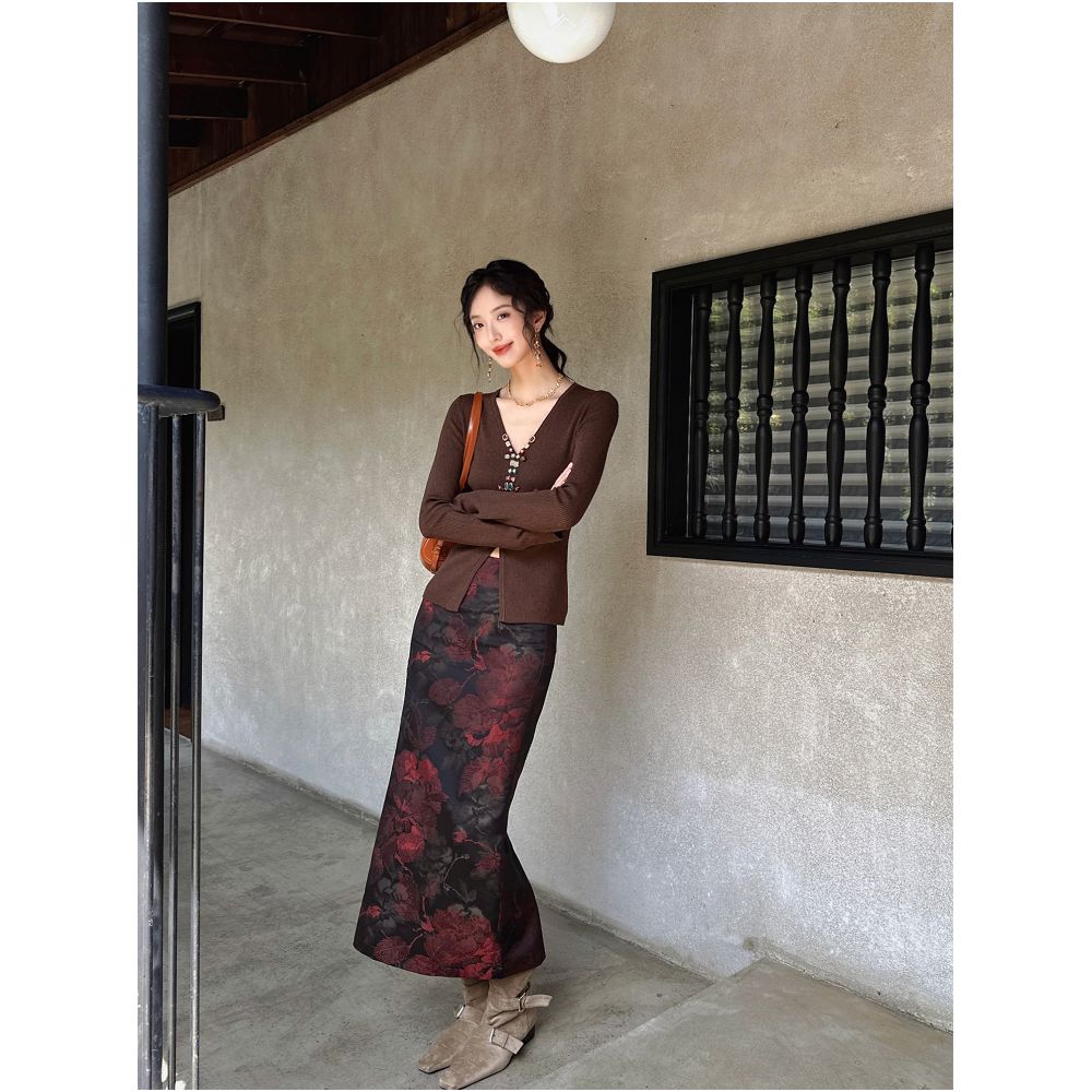 Sanji Black Flower Condensed Color 2025 New Giant Beautiful Song Brocade Weaving Jacquard One Step Autumn Skirt image 2