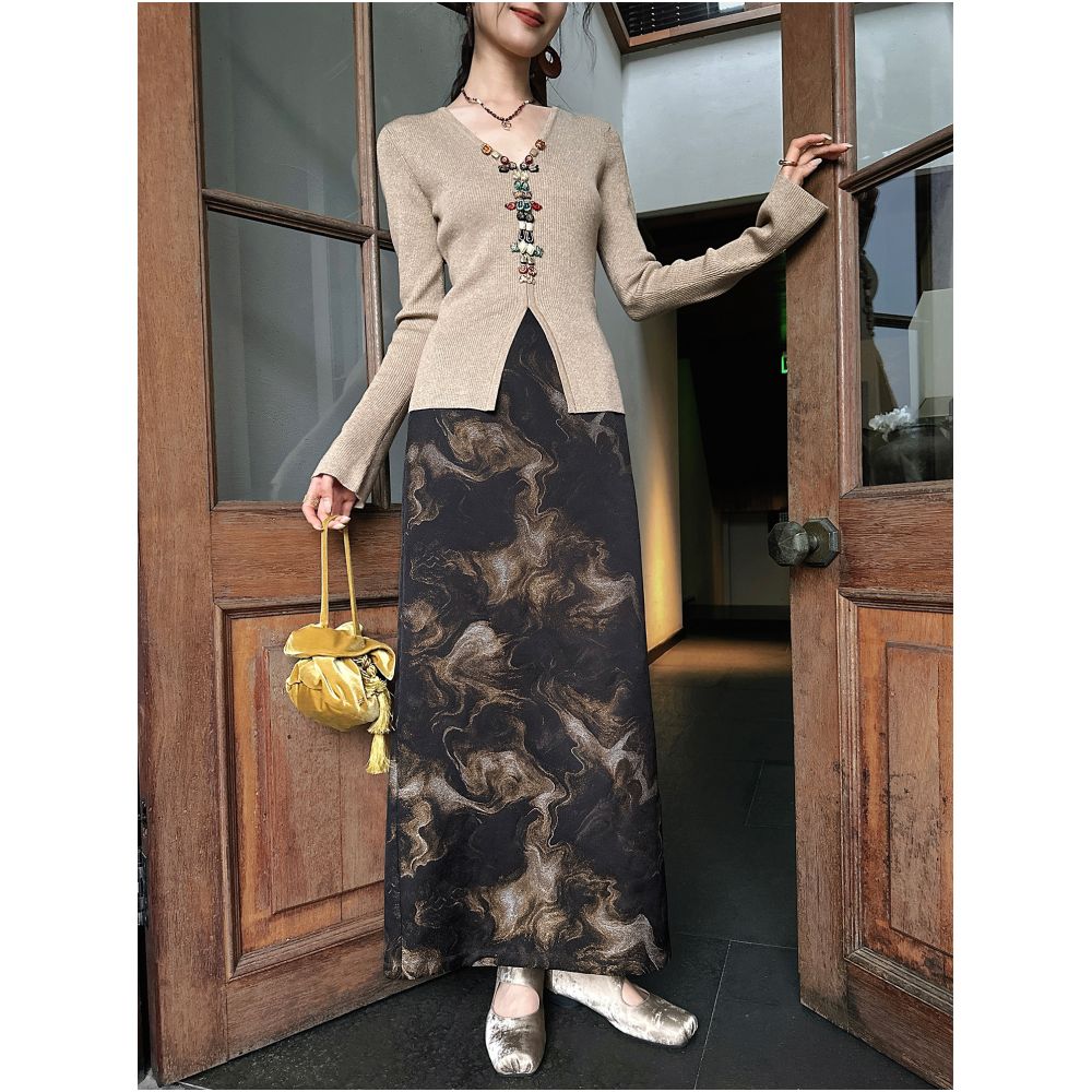 Sanji Black Flower Condensed Color 2025 New Giant Beautiful Song Brocade Weaving Jacquard One Step Autumn Skirt image 6