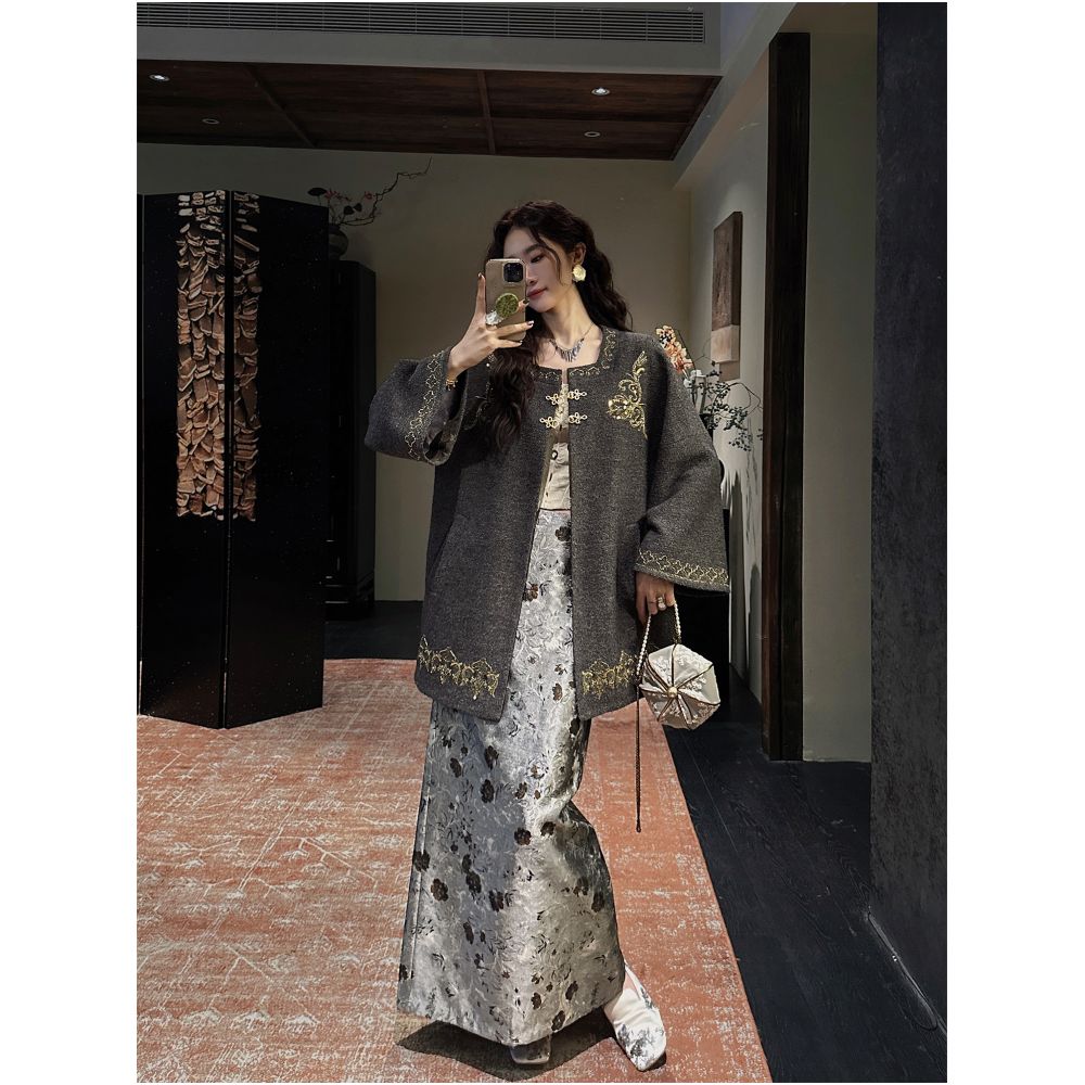 ASAYA5297 – Opulent Silk Brocade Maxi Skirt 🌙✨