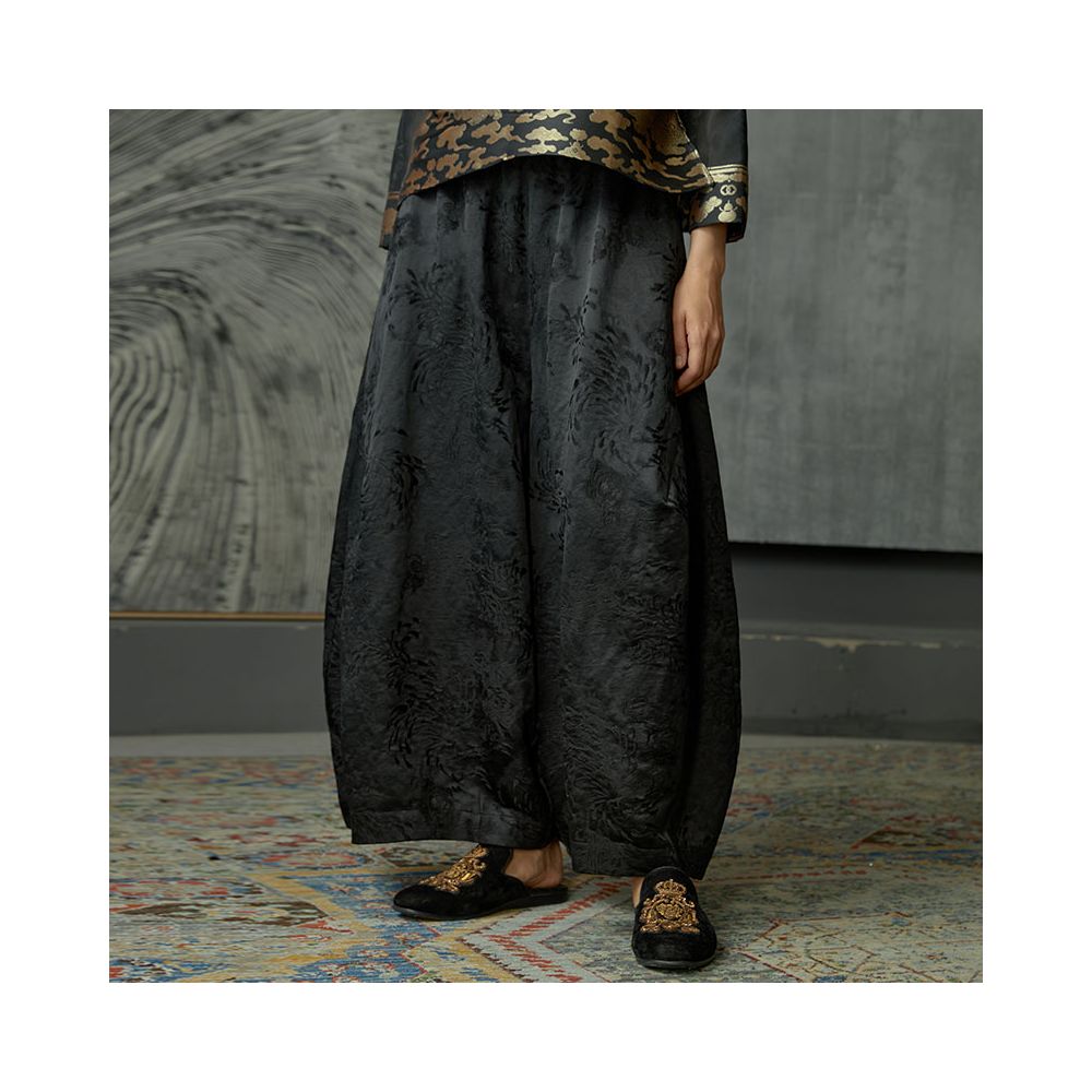 Contour Retro Fireworks Wide Leg Pants Black Ethnic Style Casual Pants Show Thin and High Versatile Concealing Meat Original Design Women s Pants image 8