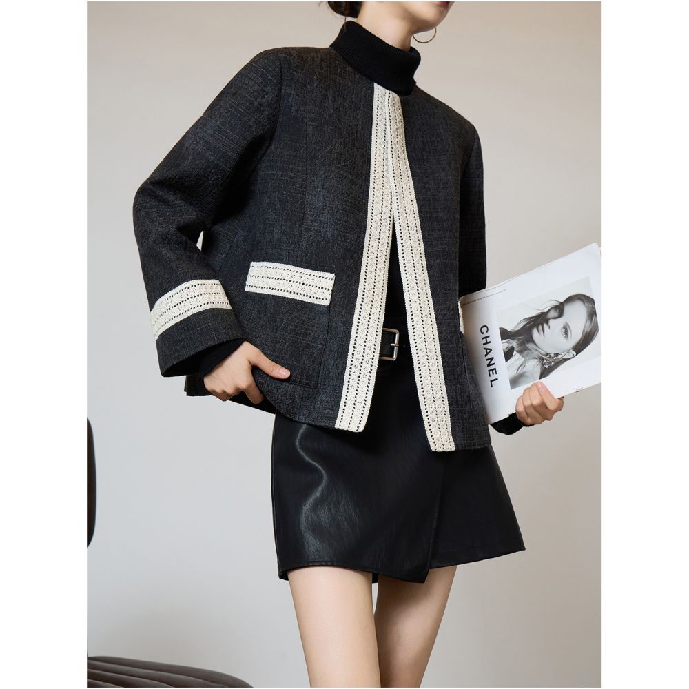 ASAYA5305 – Noir Trimmed Tweed Jacket ✨🖤