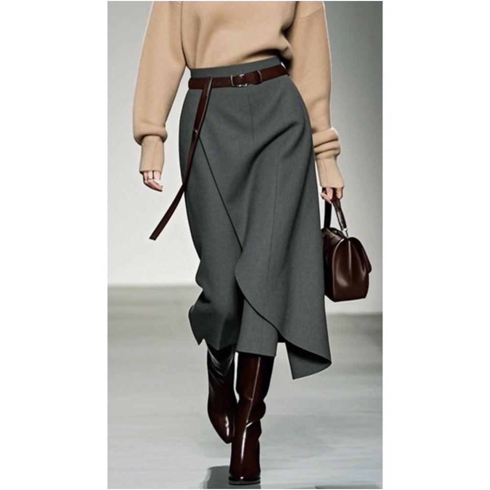 European Station 2025 New Popular Grey Half length Skirt for Women High end Fashion Design Irregular Skirt Medium length Skirt image 0