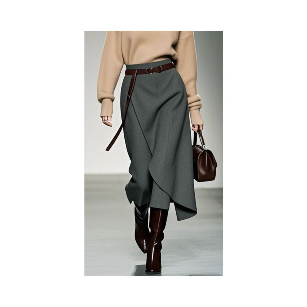 ASAYA5308 – Sculpted Wool Asymmetry Skirt 🤎✨
