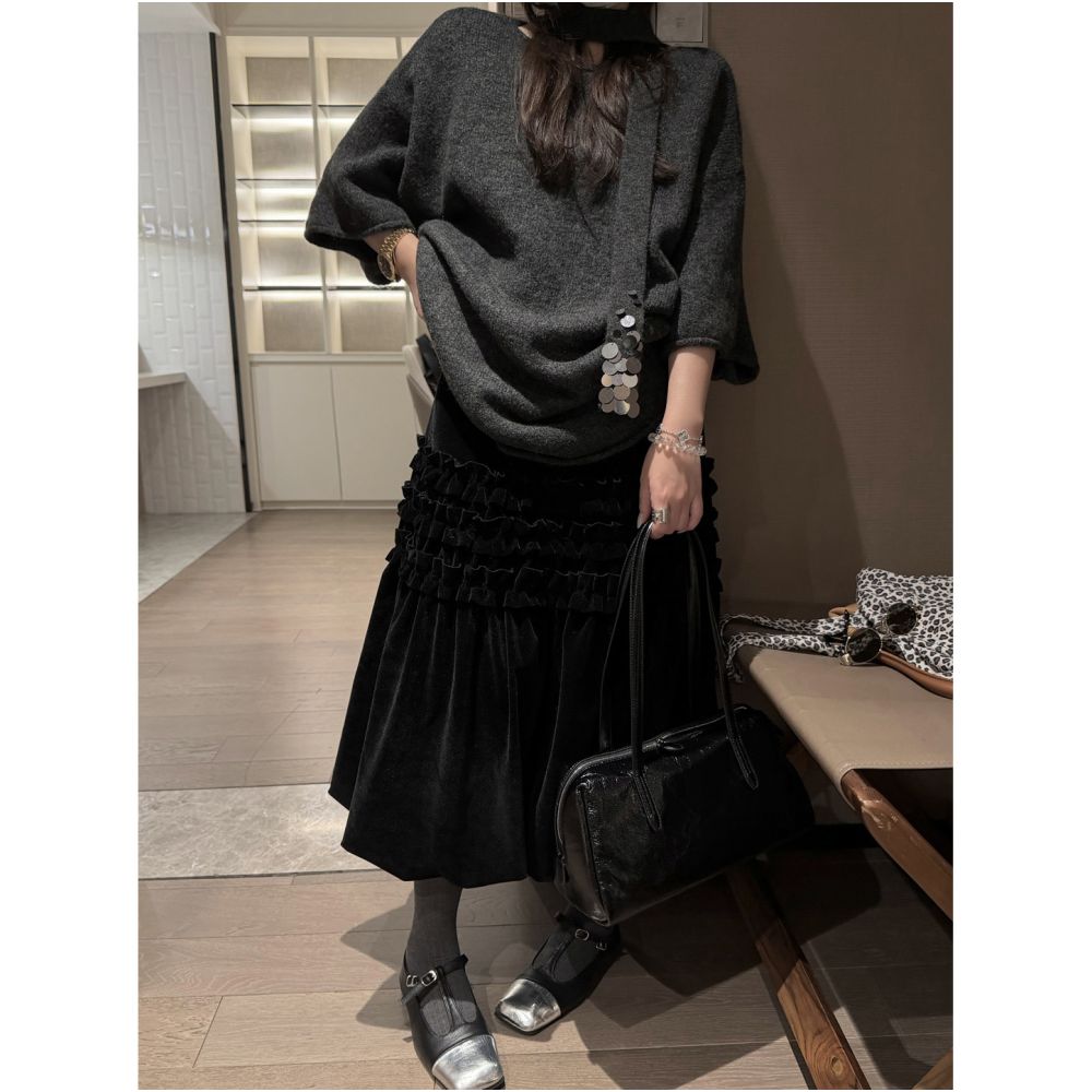 ASAYA5327 – Velvet Ruffle Ballet Skirt ✨🖤